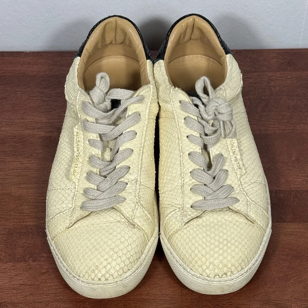 AllSaints Womens Snake Print Leather‎ Low Top Sneakers Cream Black Sz EU 39/8.5